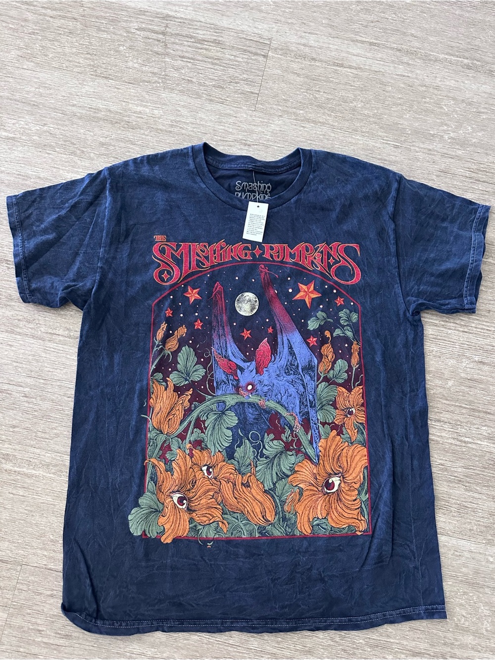 Smashing Pumpkins Men's Navy Graphic Tee - Floral Bat Artwork Size Large